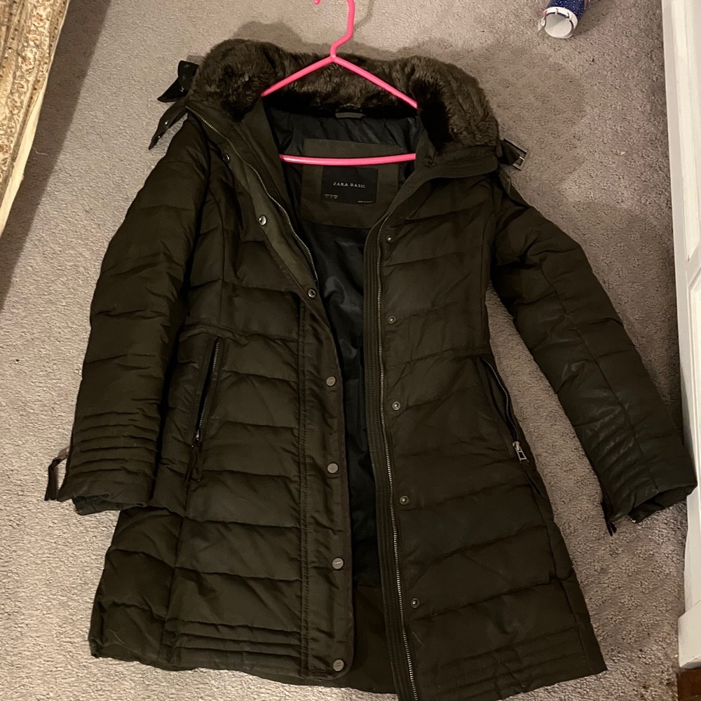 Zara Dark Green Puffer Jacket